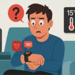 Homme inquiet avec montre connectée.
